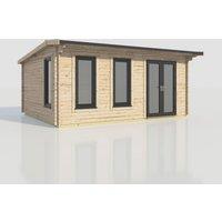 Power 20x16 Apex Log Cabin, Doors to the Right - 44mm Logs, Brown