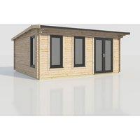 Power 20x18 Apex Log Cabin, Doors to the Right - 44mm Logs, Brown