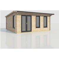 Power 20x18 Apex Log Cabin, Doors to the Left - 44mm Logs, Brown