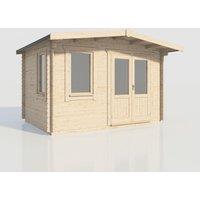 Power 10x14 Chalet Log Cabin, Doors to the Right - 28mm Logs, Brown