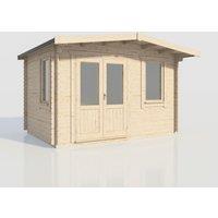 Power 10x14 Chalet Log Cabin, Doors to the Left - 28mm Logs, Brown