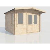 Power 12x12 Chalet Log Cabin, Doors to the Right - 28mm Logs, Brown