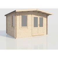 Power 12x14 Chalet Log Cabin, Doors to the Right - 28mm Logs, Brown