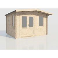 Power 12x14 Chalet Log Cabin, Doors to the Left - 28mm Logs, Brown