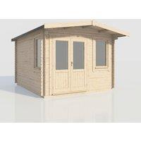 Power 14x12 Chalet Log Cabin, Doors to the Left - 28mm Logs, Brown