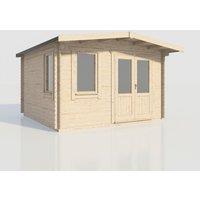 Power 14x14 Chalet Log Cabin, Doors to the Right - 28mm Logs, Brown
