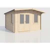 Power 14x14 Chalet Log Cabin, Doors to the Left - 28mm Logs, Brown