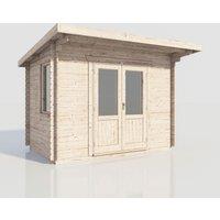 Power 12x8 Pent Log Cabin, Doors Central - 28mm Logs, Brown