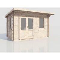 Power 14x8 Pent Log Cabin, Doors to the Left - 28mm Logs, Brown