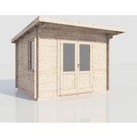 Power 12x10 Pent Log Cabin, Doors Central - 28mm Logs, Brown