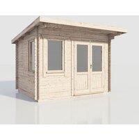 Power 12x10 Pent Log Cabin, Doors to the Right - 28mm Logs, Brown