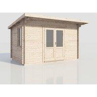 Power 14x10 Pent Log Cabin, Doors Central - 28mm Logs, Brown
