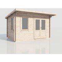 Power 14x10 Pent Log Cabin, Doors to the Right - 28mm Logs, Brown