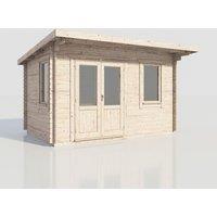 Power 14x10 Pent Log Cabin, Doors to the Left - 28mm Logs, Brown