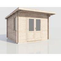 Power 12x12 Pent Log Cabin, Doors Central - 28mm Logs, Brown