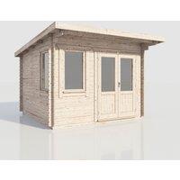 Power 12x12 Pent Log Cabin, Doors to the Right - 28mm Logs, Brown
