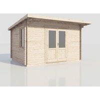 Power 14x12 Pent Log Cabin, Doors Central - 28mm Logs, Brown