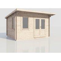 Power 14x12 Pent Log Cabin, Doors to the Right - 28mm Logs, Brown