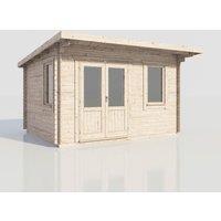 Power 14x12 Pent Log Cabin, Doors to the Left - 28mm Logs, Brown