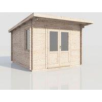 Power 12x14 Pent Log Cabin, Doors Central - 28mm Logs, Brown