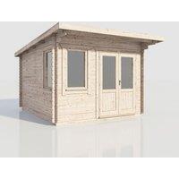 Power 12x14 Pent Log Cabin, Doors to the Right - 28mm Logs, Brown