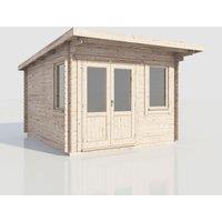 Power 12x14 Pent Log Cabin, Doors to the Left - 28mm Logs, Brown
