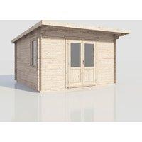 Power 14x14 Pent Log Cabin, Doors Central - 28mm Logs, Brown