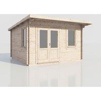 Power 14x14 Pent Log Cabin, Doors to the Left - 28mm Logs, Brown