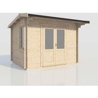 Power 12x10 Apex Log Cabin, Doors Central - 28mm Logs, Brown