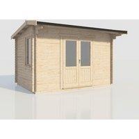 Power 14x10 Apex Log Cabin, Doors Central - 28mm Logs, Brown