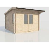 Power 12x14 Apex Log Cabin, Doors Central - 28mm Logs, Brown