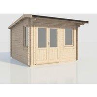 Power 12x14 Apex Log Cabin, Doors to the Left - 28mm Logs, Brown