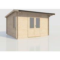 Power 14x14 Apex Log Cabin, Doors Central - 28mm Logs, Brown