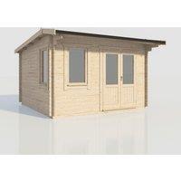 Power 14x14 Apex Log Cabin, Doors to the Right - 28mm Logs, Brown