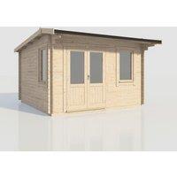 Power 14x14 Apex Log Cabin, Doors to the Left - 28mm Logs, Brown