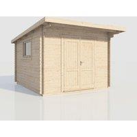 Power 12x14 Pent Workshop Log Cabin, Doors Central - 28mm Logs, Brown