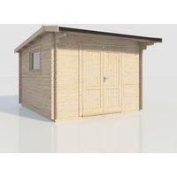 Power 12x14 Apex Workshop Log Cabin, Doors Central - 28mm Logs, Brown