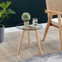 Malmo Side Table Small 40cm Round Glass and Wood Legs