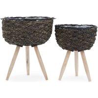 Interiors by PH Lentigo Set Of Two Black Planters, Brown