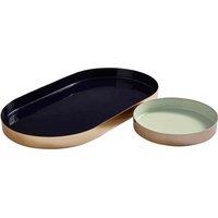 Interiors by PH Set Of 2 Navy Gold Trays & Mint Gold, Black