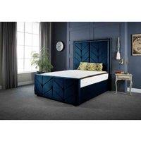DS Living Milly Chevron Luxury Velvet Upholstered Bed Frame Double 4ft6 Royal Blue