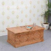 IH Design Carved Mango Wood Coffee Table Blanket Box, Brown