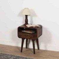 IH Design Franklin Dark Mango Wood Bedside Table - One Drawer Only Open Shelf, Brown