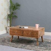 IH Design Marlow Solid Mango Wood Light Coffee Table 2 Drawers, Brown