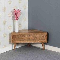 IH Design Marlow Solid Mango Wood Corner Tv Stand, Brown