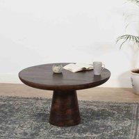 IH Design Natural Solid Dark Wood Round Coffee Table, Brown