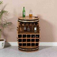 IH Design Natural Solid Dark Wood Barrel Wine Sideboard, Brown
