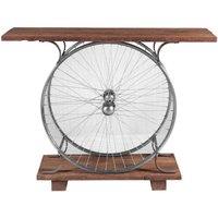 IH Design Natural Reclaimed Wood & Metal Console Table Wheel, Brown