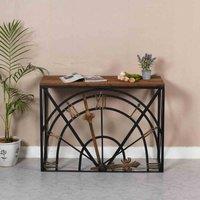 IH Design Natural Reclaimed Wood & Metal Half Clock Console Table, Brown