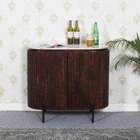 IH Design Luxor Solid Wood Sideboard Drinks Cabinet With Marble Top & Metal Legs, Brown